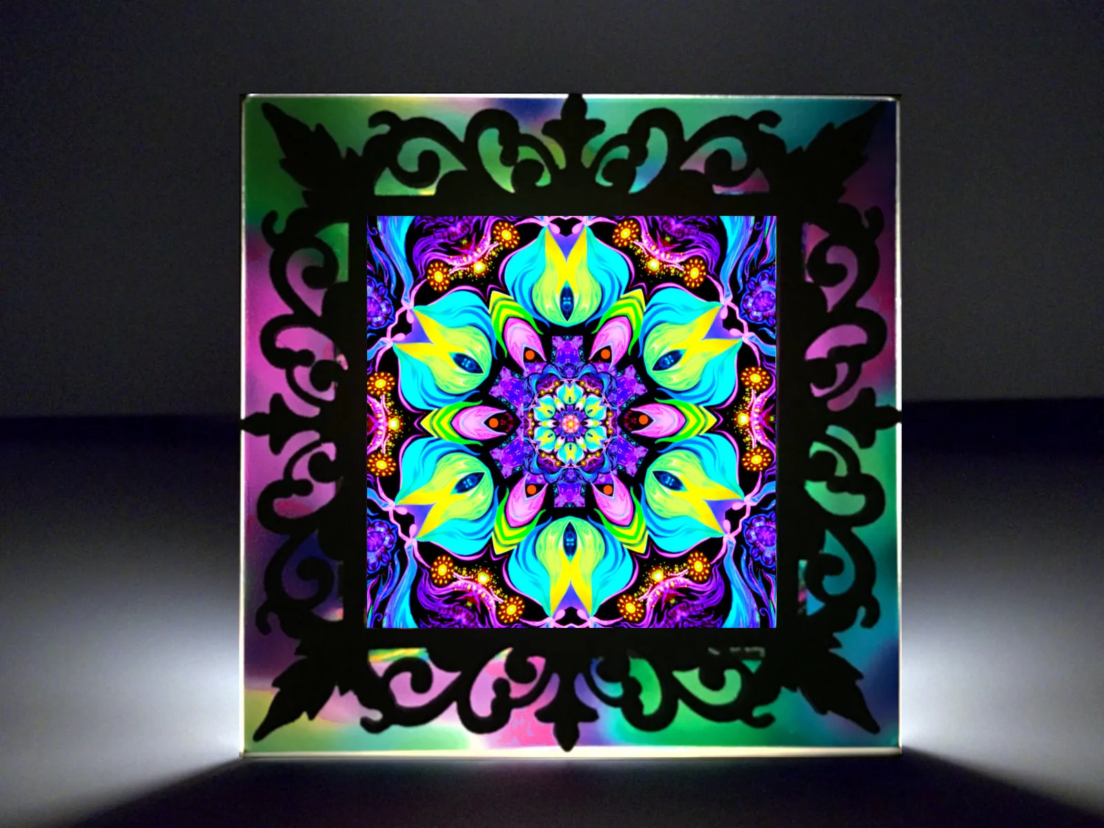 Mandala Night Light, Freestanding or Plug-in Decorative Lighting, 3D Mood Light- "Flowering Lotus"