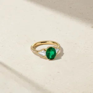 Mark Henry 18k Yellow Gold Oval Colombian Emerald and Diamond Ring