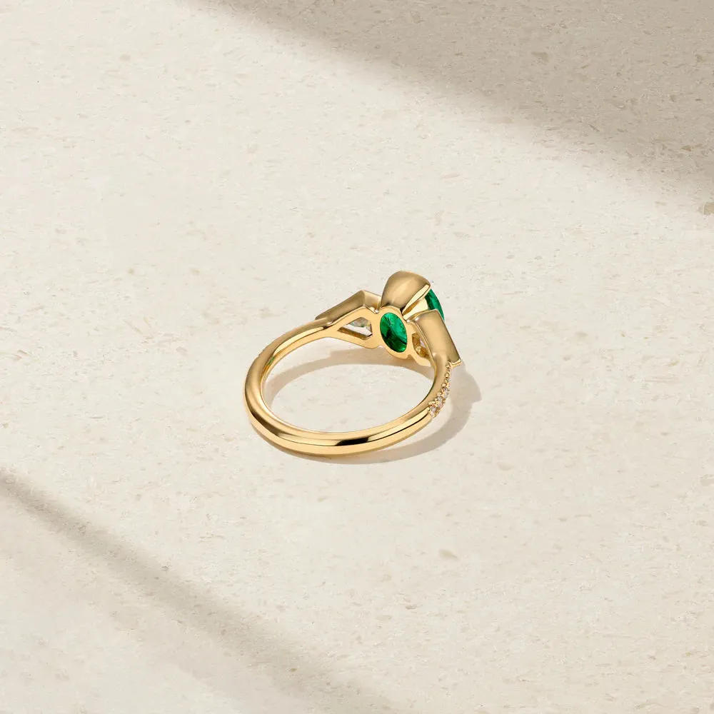 Mark Henry 18k Yellow Gold Oval Colombian Emerald and Diamond Ring