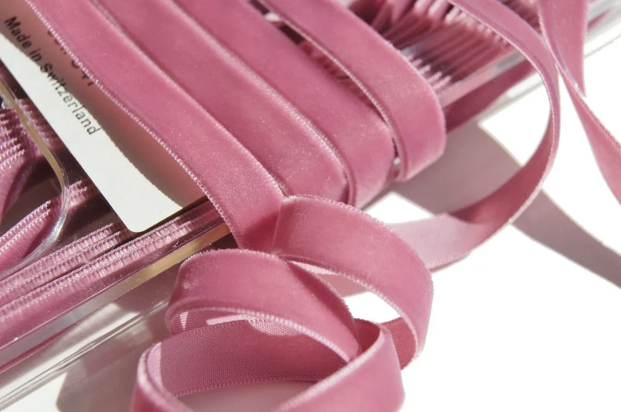 Mauve Velvet Ribbon Vintage from Switzerland 9mm