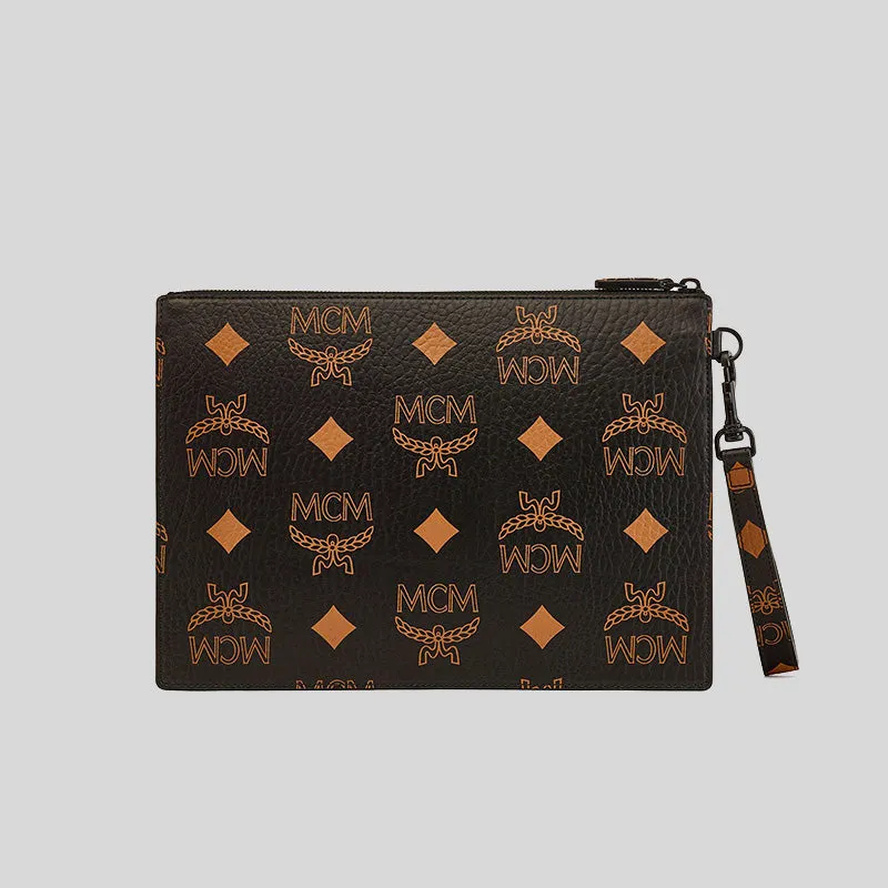 MCM Aren Wristlet Zip Pouch in Maxi Visetos Black RS-MXZDATA01BK001