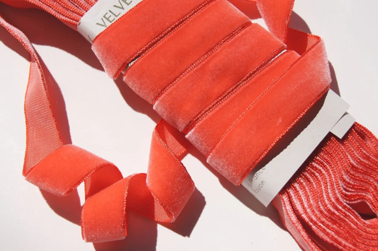 Melon Velvet Ribbon Vintage from France 16mm