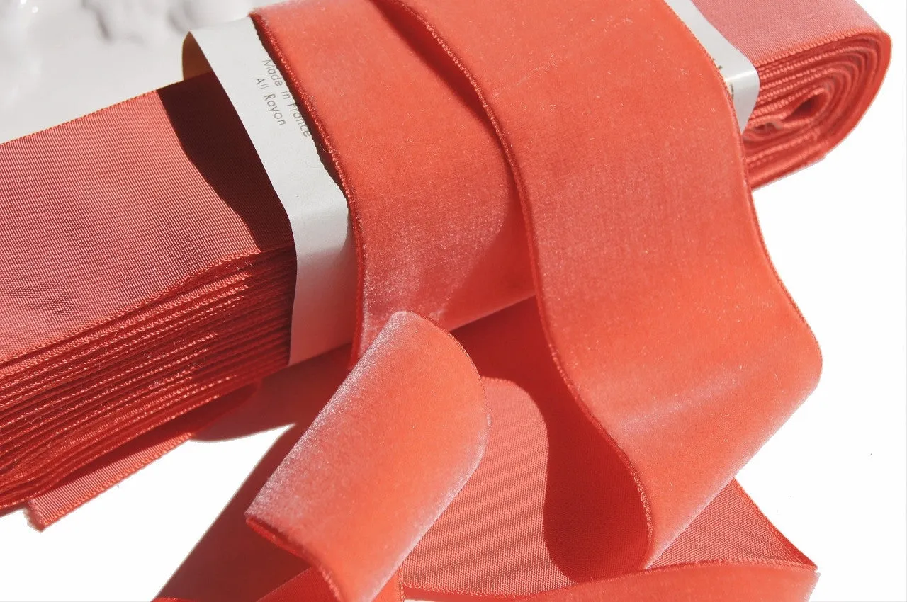 Melon Velvet Ribbon Vintage from France 50mm