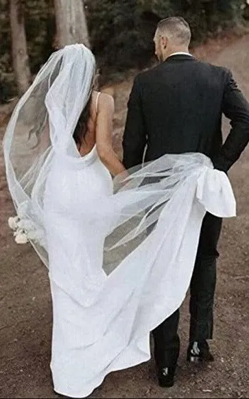 Mermaid V-neck Satin Wedding Dress Simple Western Elegant Romantic Adorable Beach Summer Garden With Open Back And Sleevesless-716763