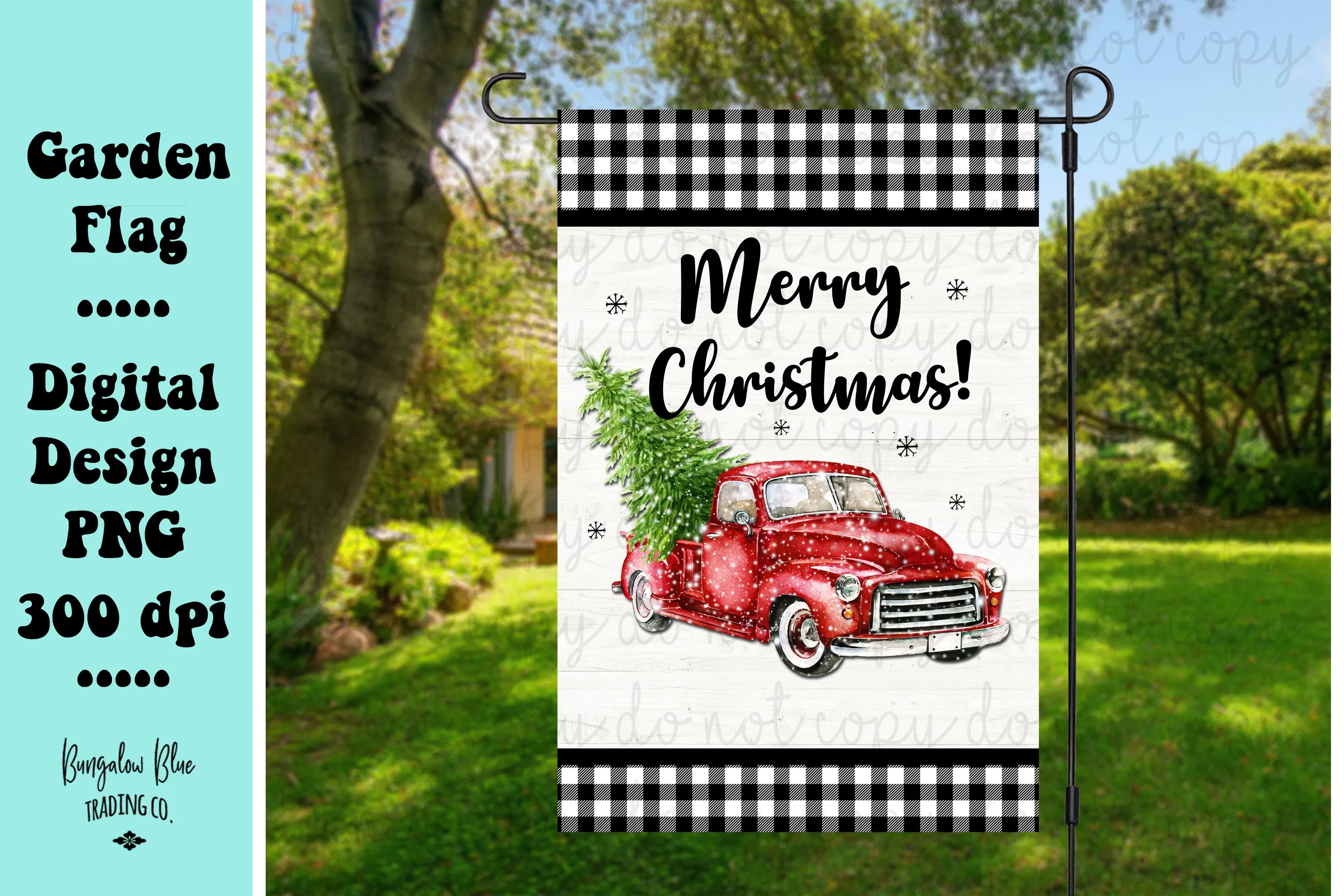 Merry Christmas Red Truck Garden Yard Flag Digital Download