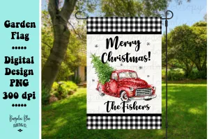 Merry Christmas Red Truck Garden Yard Flag Digital Download