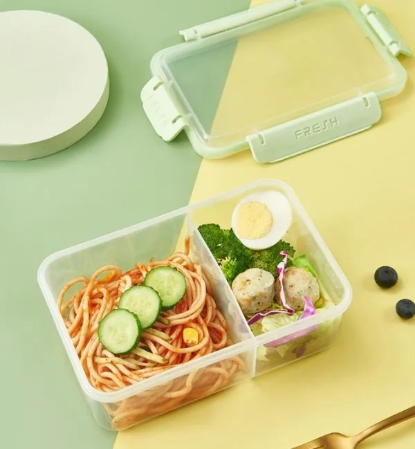 Microwave plastic Food Storage 2 Compartment With Smart Lock Lids 1200ml
