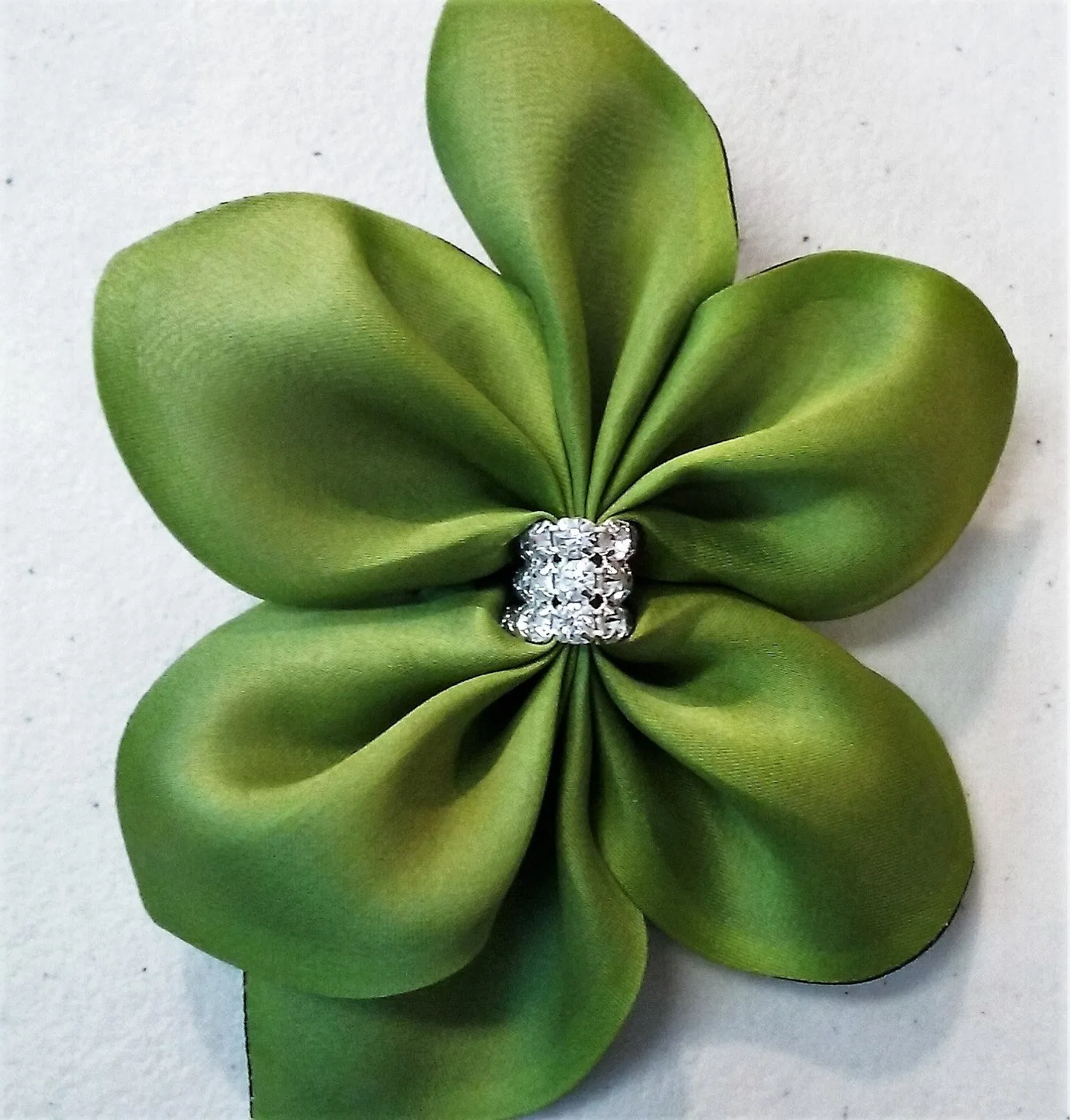 Mini silk flower pin with rhinestones