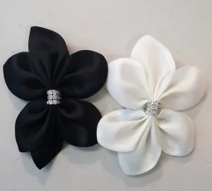 Mini silk flower pin with rhinestones