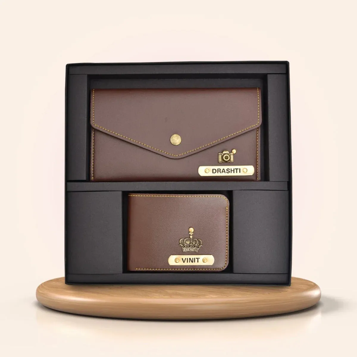 Minimal clutch & Men's Wallet & Personalised Couple Rainbow Classic WaterBottle - Brown