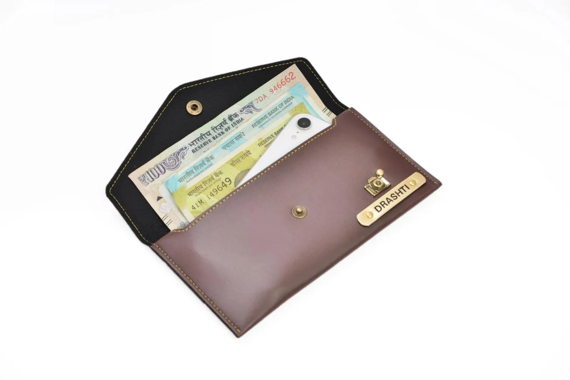 Minimal clutch & Men's Wallet & Personalised Couple Rainbow Classic WaterBottle - Brown
