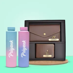 Minimal clutch & Men's Wallet & Personalised Couple Rainbow Classic WaterBottle - Brown