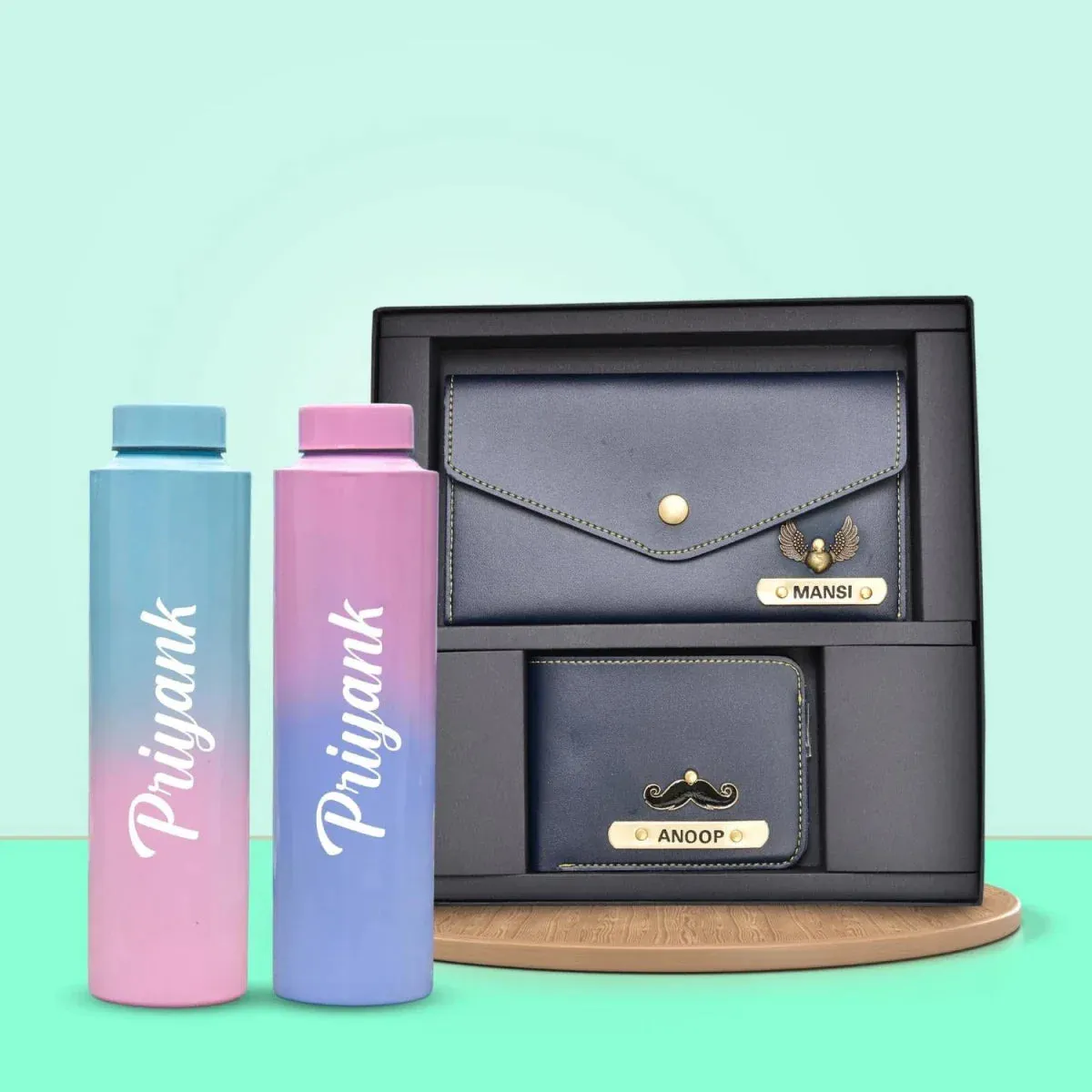 Minimal clutch & Men's Wallet & Personalised Couple Rainbow Classic WaterBottle - Royal Blue