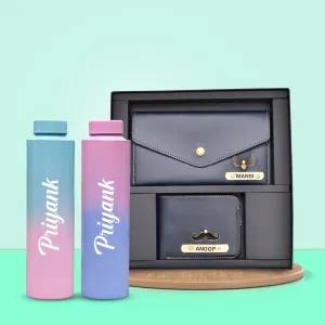 Minimal clutch & Men's Wallet & Personalised Couple Rainbow Classic WaterBottle - Royal Blue