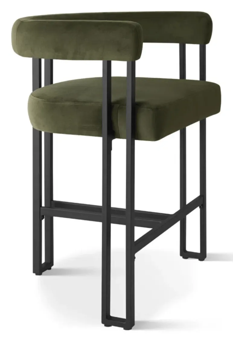 Modern Upholstered Counter Stool in Olive Matrini (Sold Individually)