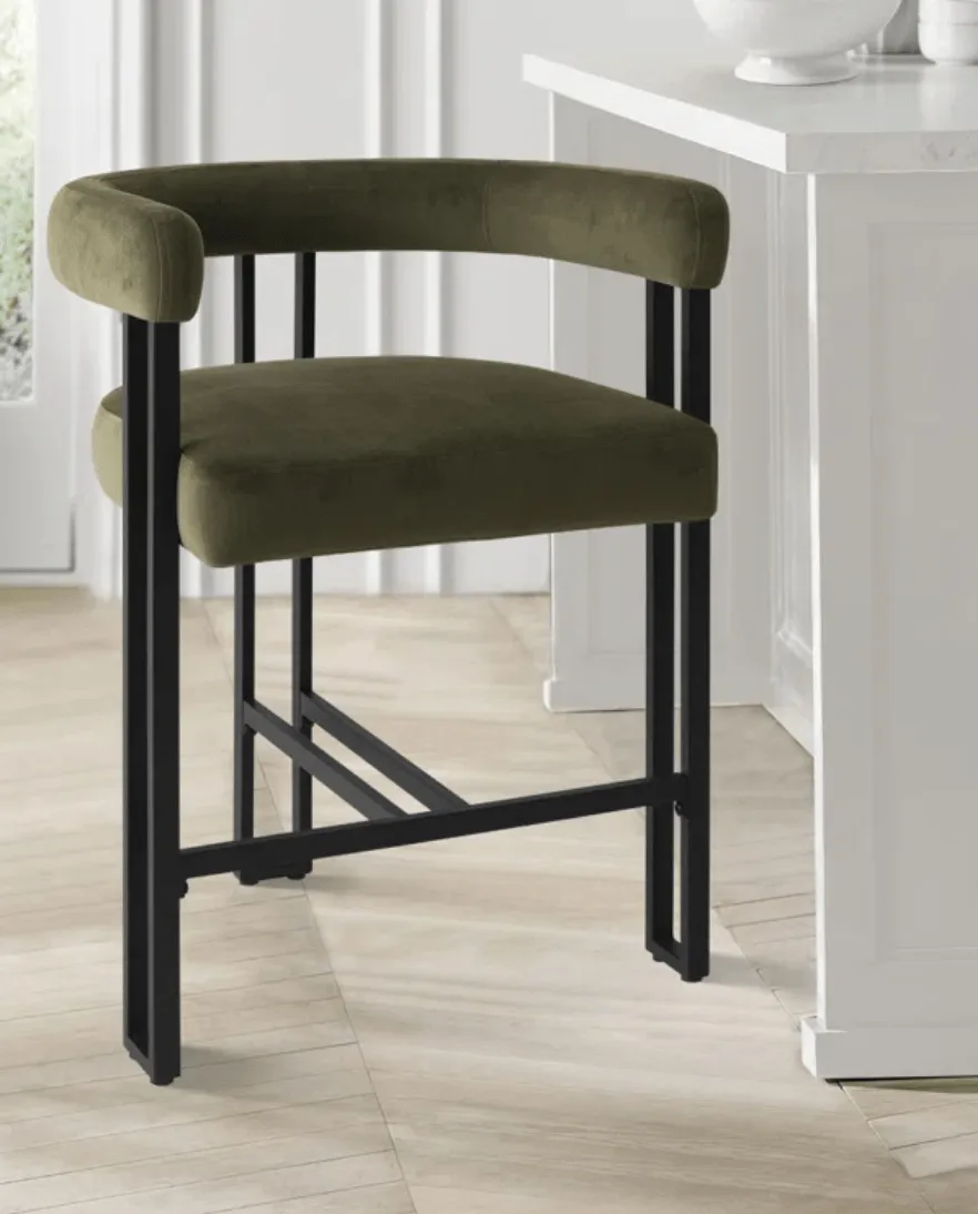 Modern Upholstered Counter Stool in Olive Matrini (Sold Individually)
