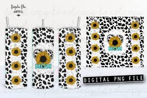 Mom Sunflower Cow Heart 20 oz Skinny Tumbler Wrap Digital Download