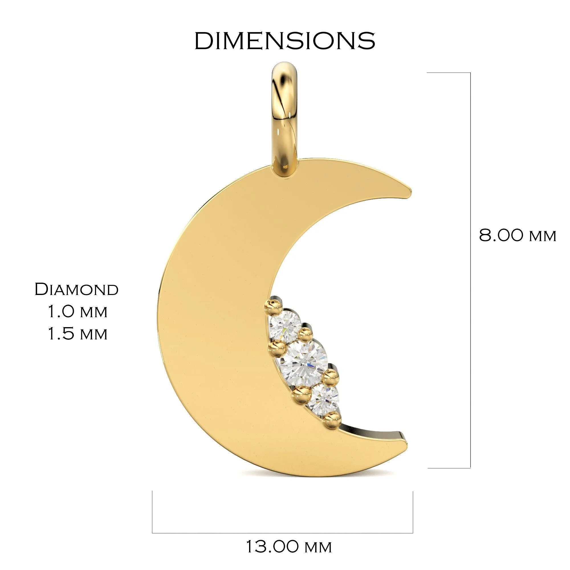 Moon Diamond Charm / 14k 18k Solid Gold Charm / Moon Charm / Moon Pendant / Gold Jewelry Supplies / Diamond Charm Finding / Sale