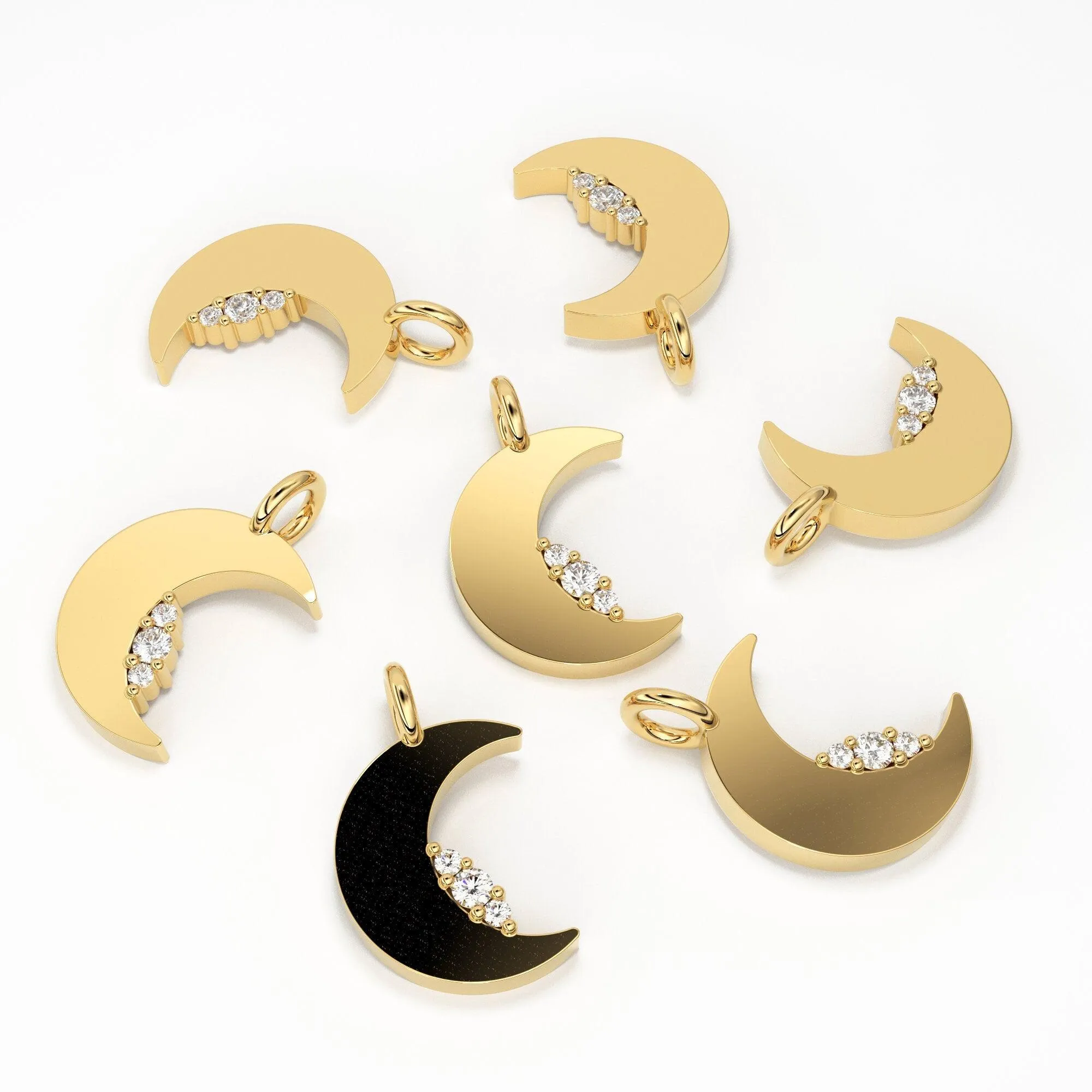 Moon Diamond Charm / 14k 18k Solid Gold Charm / Moon Charm / Moon Pendant / Gold Jewelry Supplies / Diamond Charm Finding / Sale