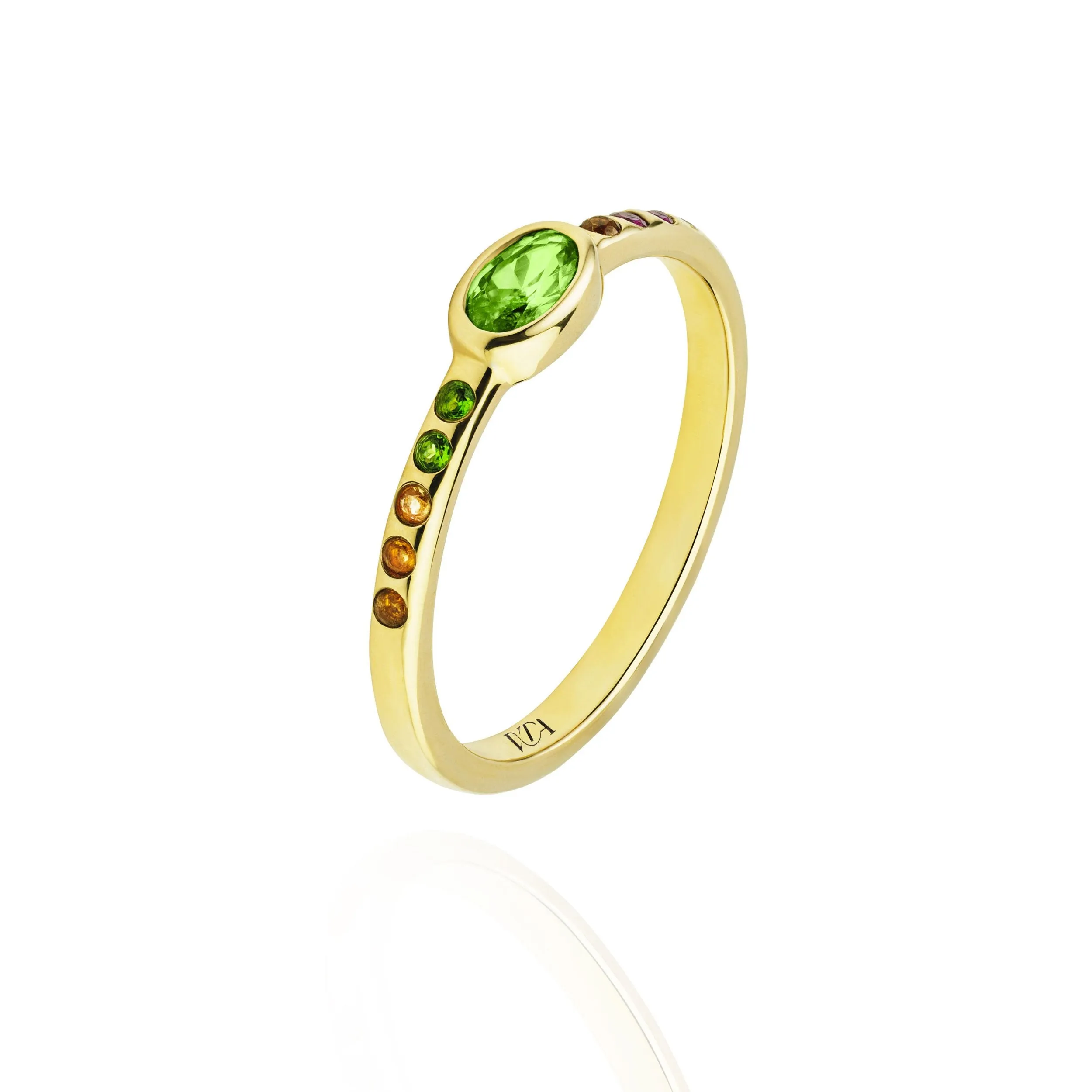 Moosh ring diopside and rainbow precious stones