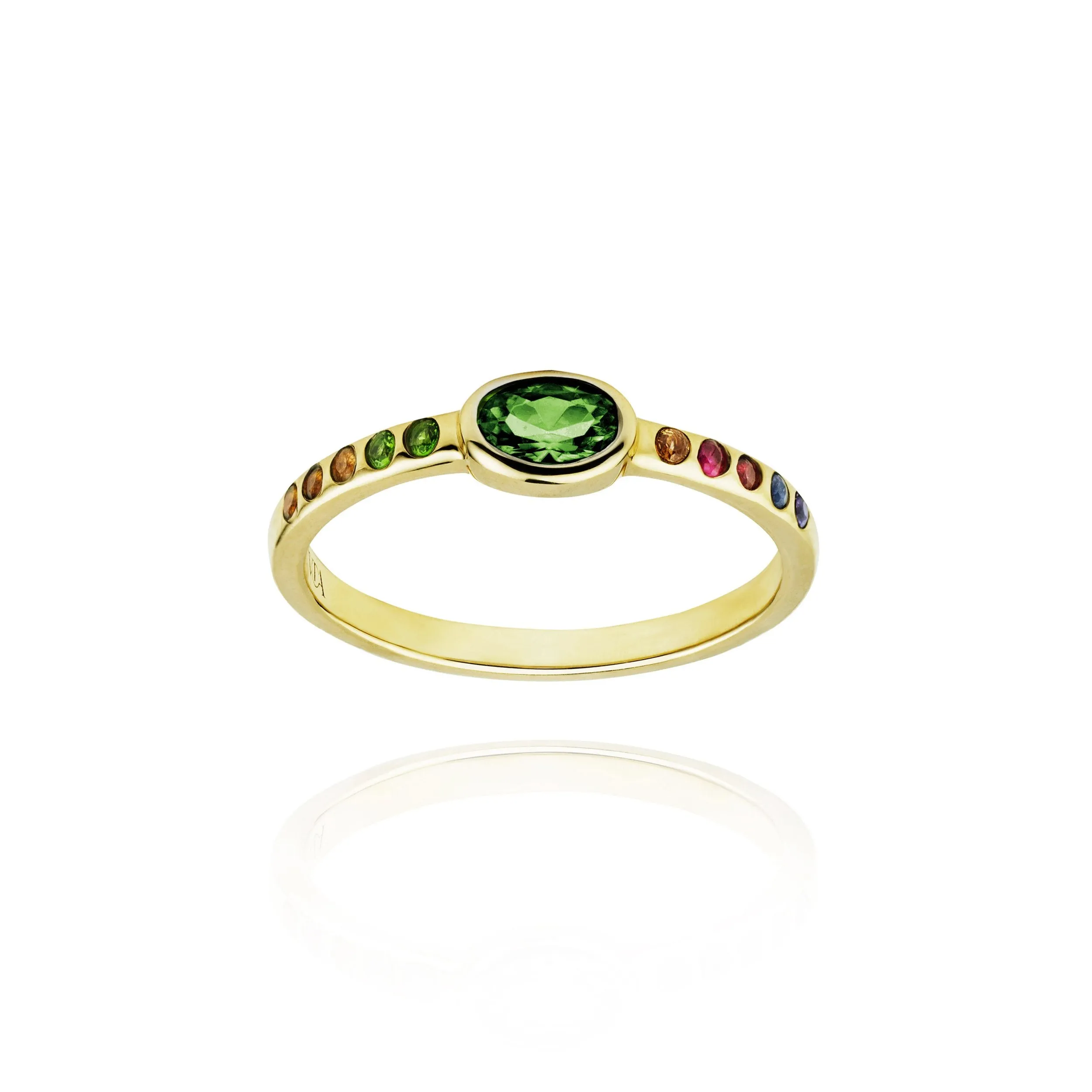 Moosh ring diopside and rainbow precious stones