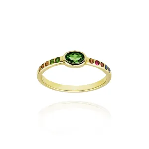 Moosh ring diopside and rainbow precious stones