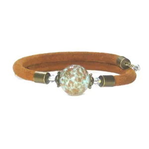 Murano Glass Turquoise Copper Suede Wrap Bangle Bracelet