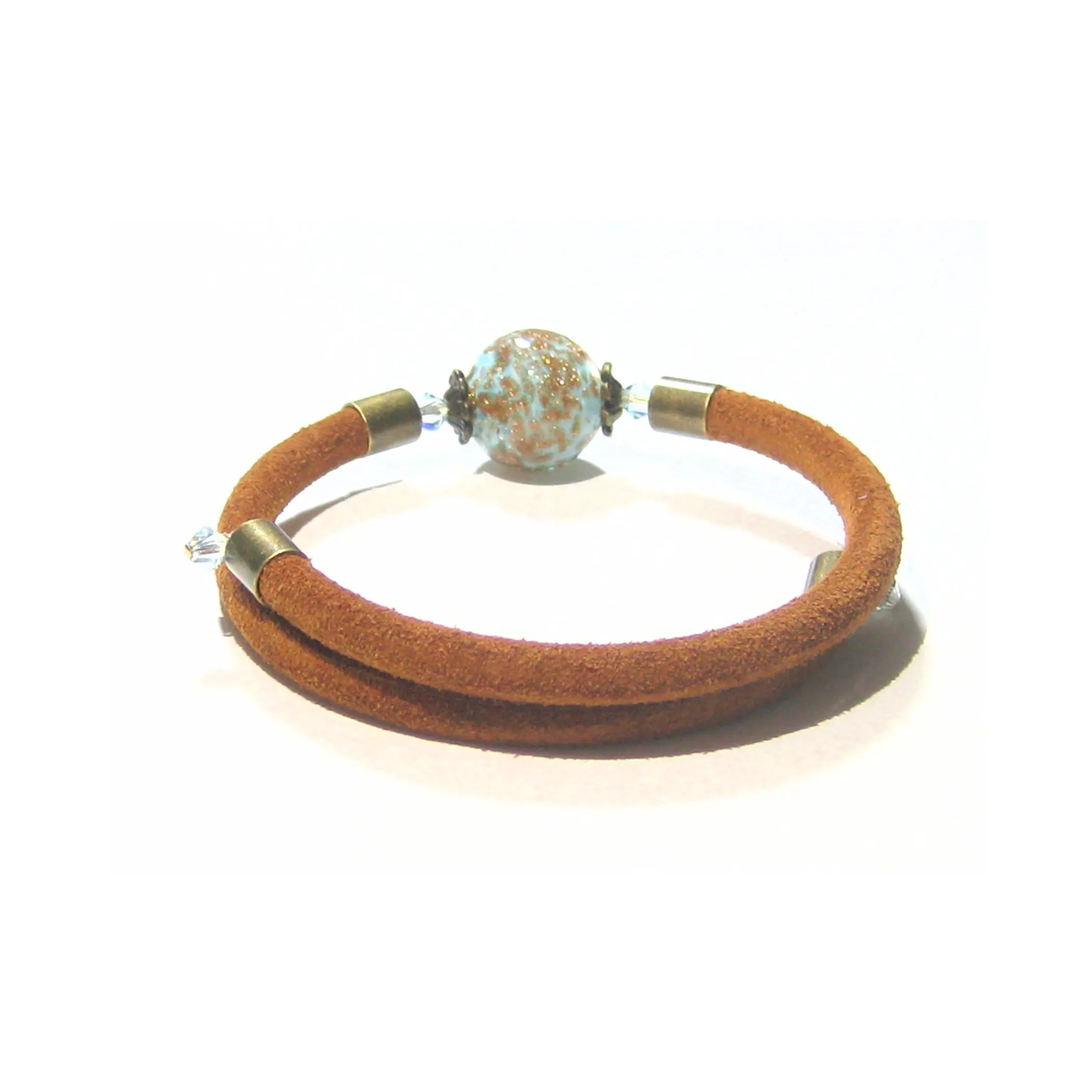 Murano Glass Turquoise Copper Suede Wrap Bangle Bracelet