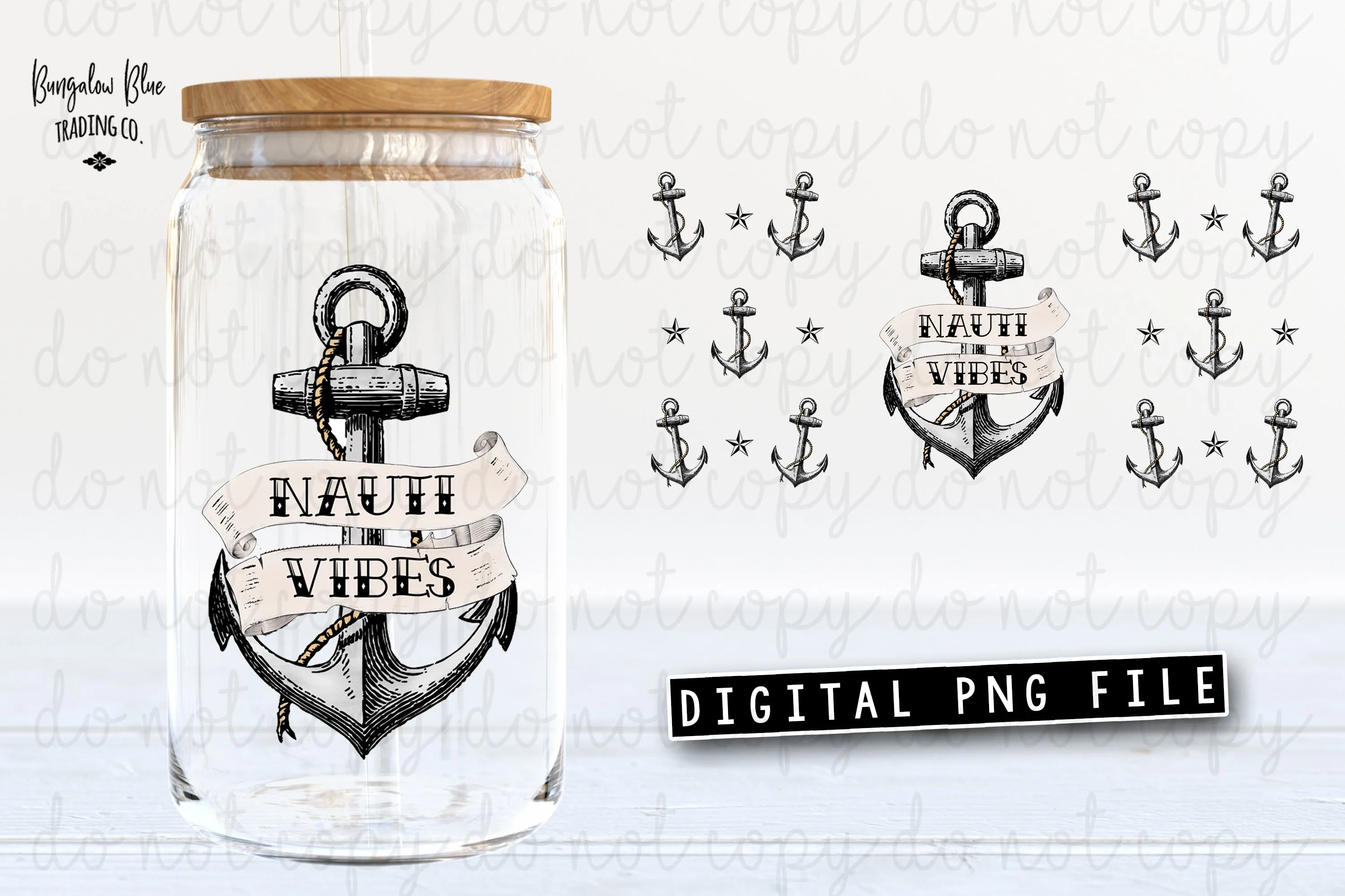 Nauti Vibes Glass Can Tumbler Wrap Digital Download