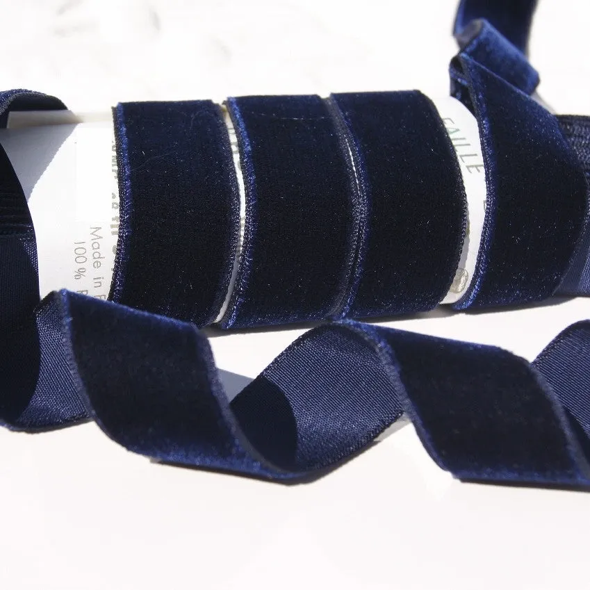 Navy Velvet Ribbon Vintage from France 22mm