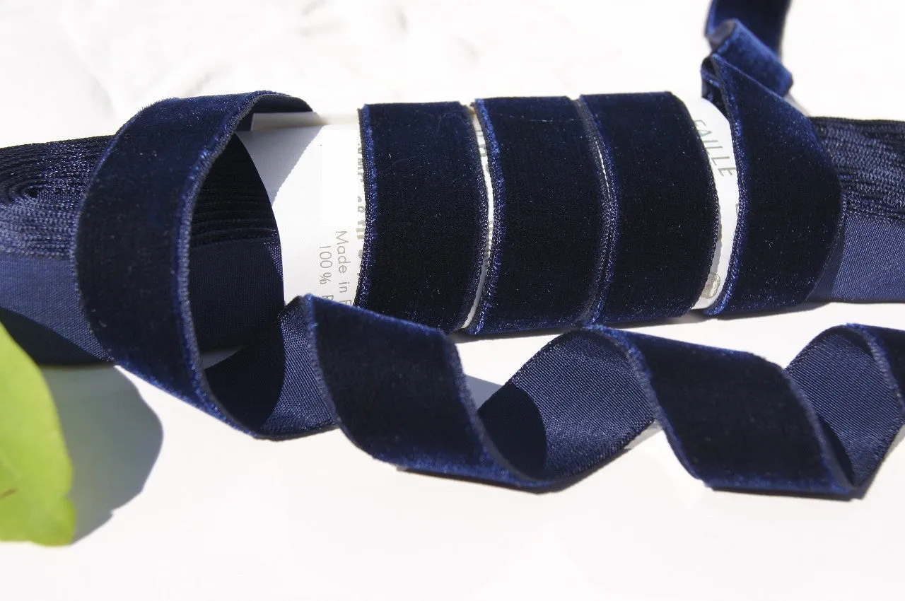Navy Velvet Ribbon Vintage from France 22mm