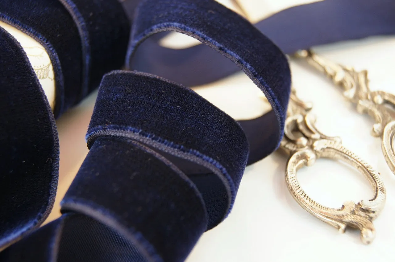 Navy Velvet Ribbon Vintage from France 22mm