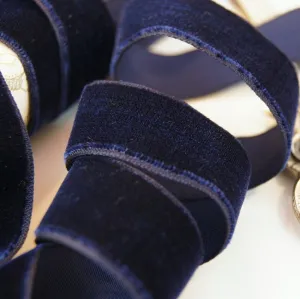 Navy Velvet Ribbon Vintage from France 22mm