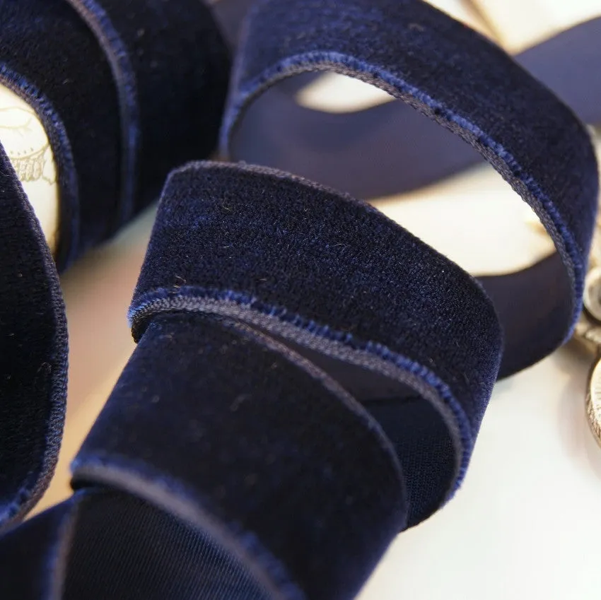 Navy Velvet Ribbon Vintage from France 22mm