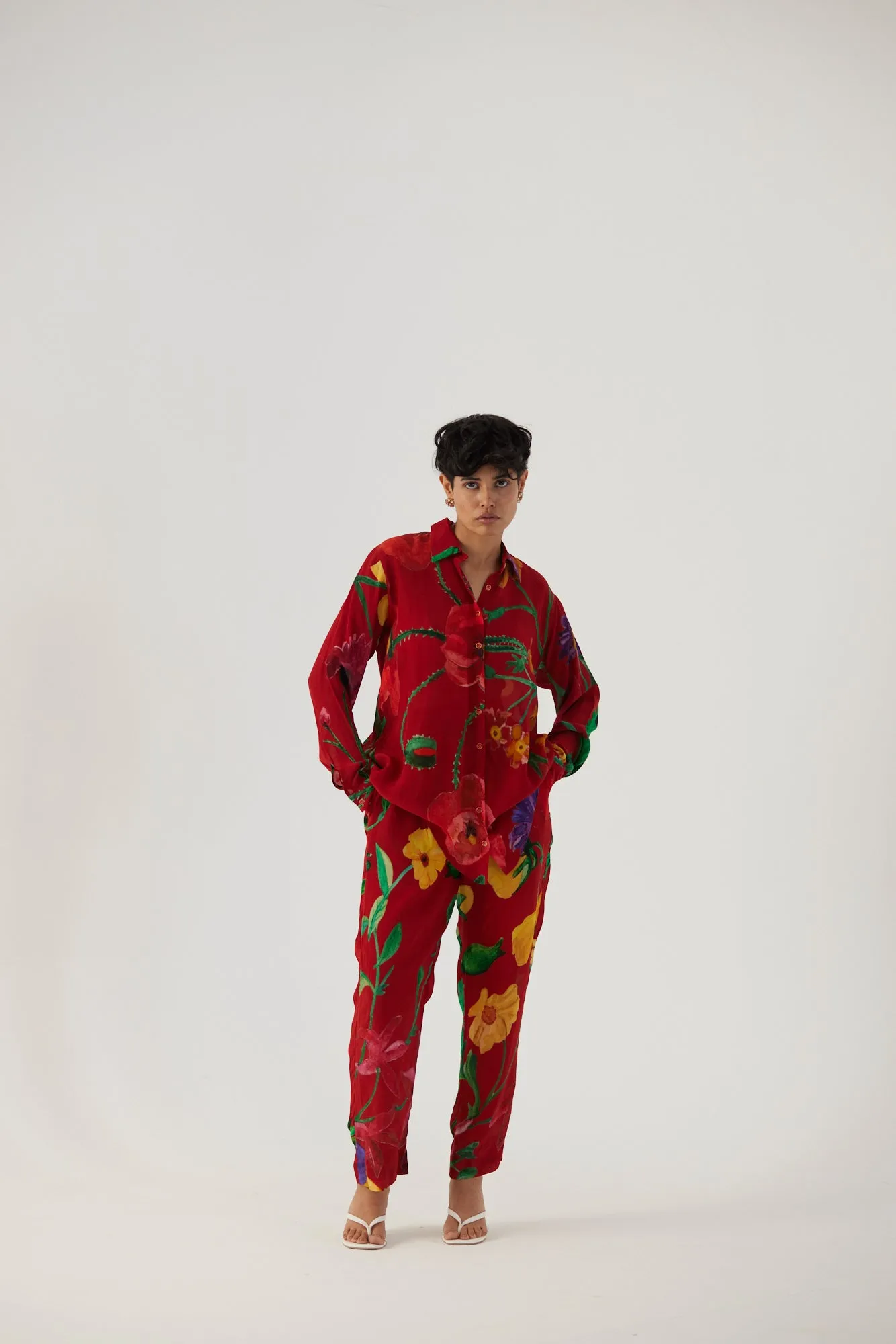 New Season Fall 24/Summer 25-Coord Set Crepe Big Botanical Red-YAMBB09-Fashion Edit Yam