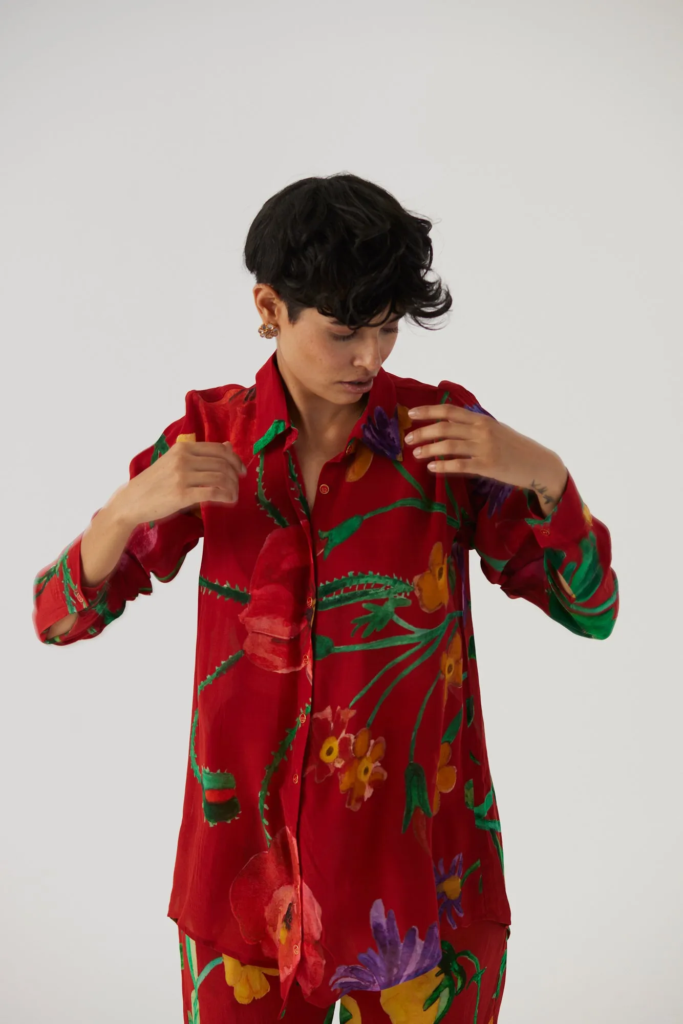 New Season Fall 24/Summer 25-Coord Set Crepe Big Botanical Red-YAMBB09-Fashion Edit Yam