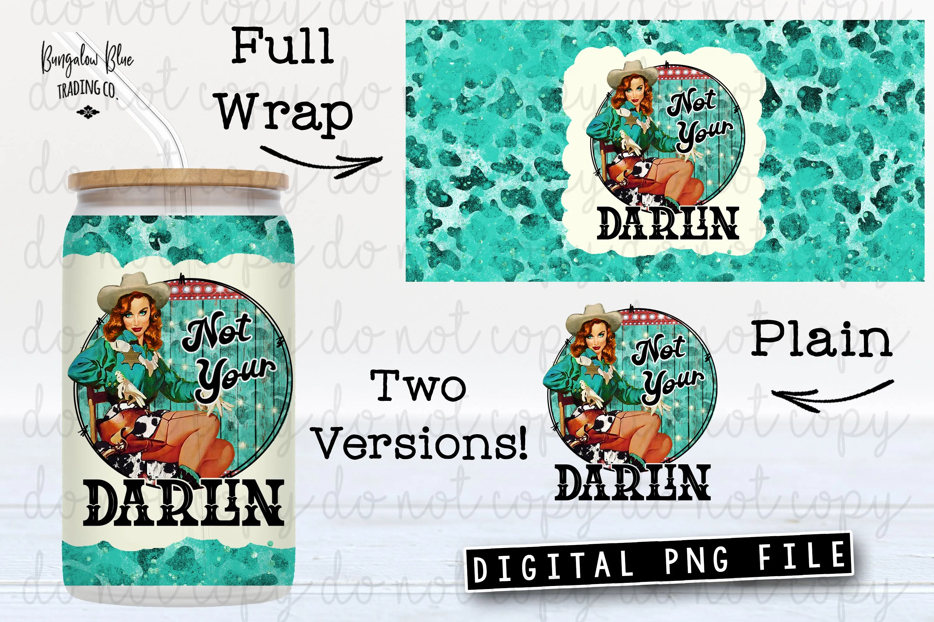 Not Your Darlin Retro Cowgirl Glass Can Tumbler Wrap Digital Download