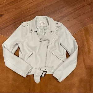 NWOT Powder Blue Suede Belted Moto Jacket