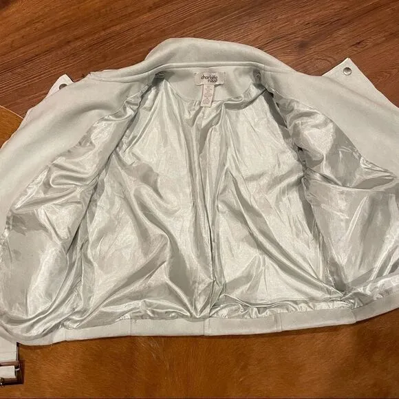NWOT Powder Blue Suede Belted Moto Jacket