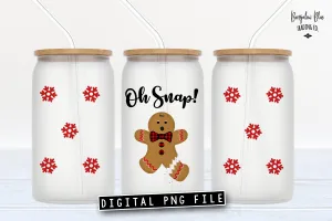 Oh Snap Gingerbread Man Glass Can Tumbler Wrap Digital Download