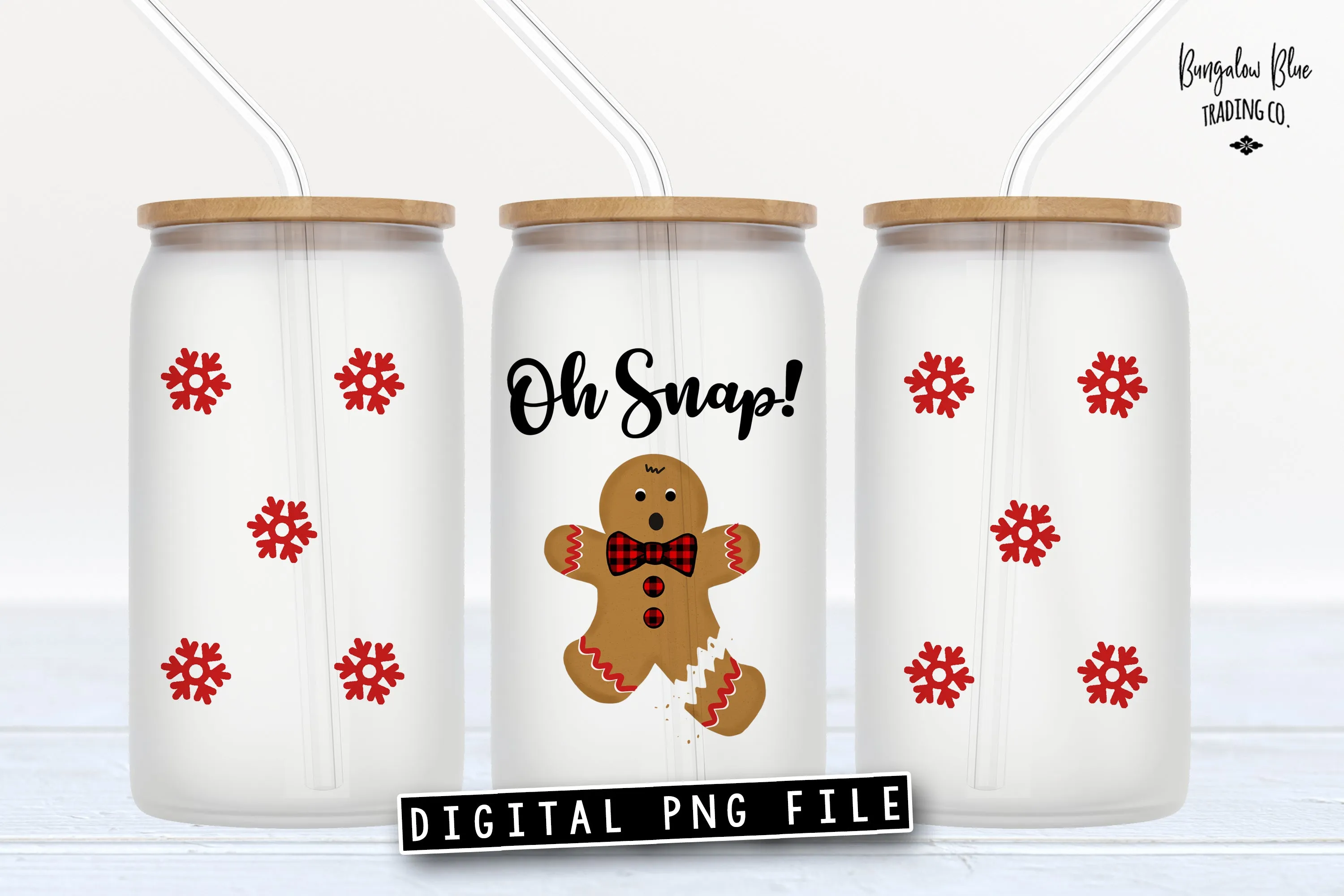 Oh Snap Gingerbread Man Glass Can Tumbler Wrap Digital Download