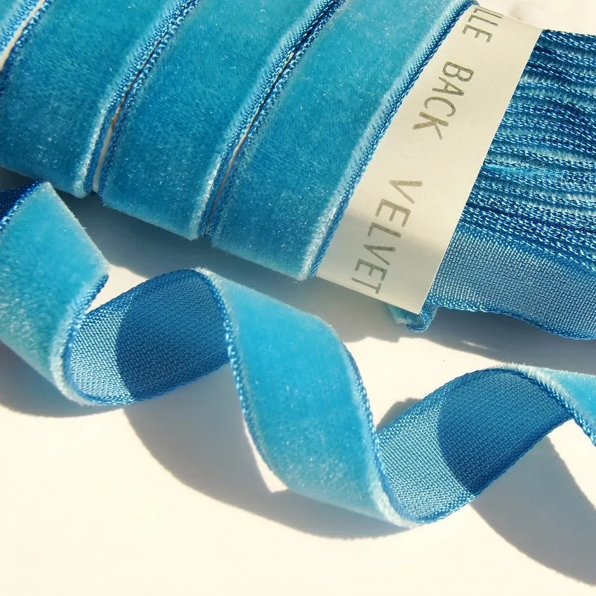 Old Blue Velvet Ribbon Vintage from France 16mm