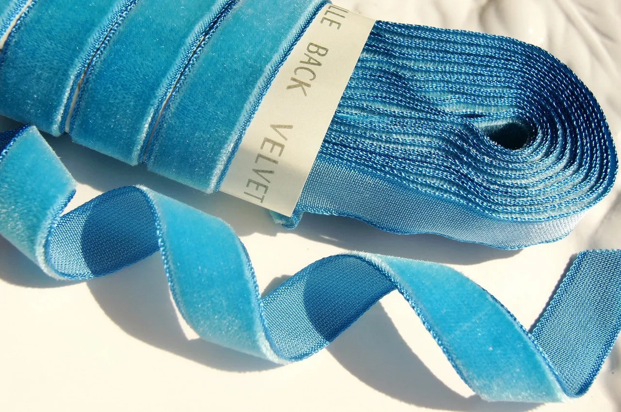 Old Blue Velvet Ribbon Vintage from France 16mm