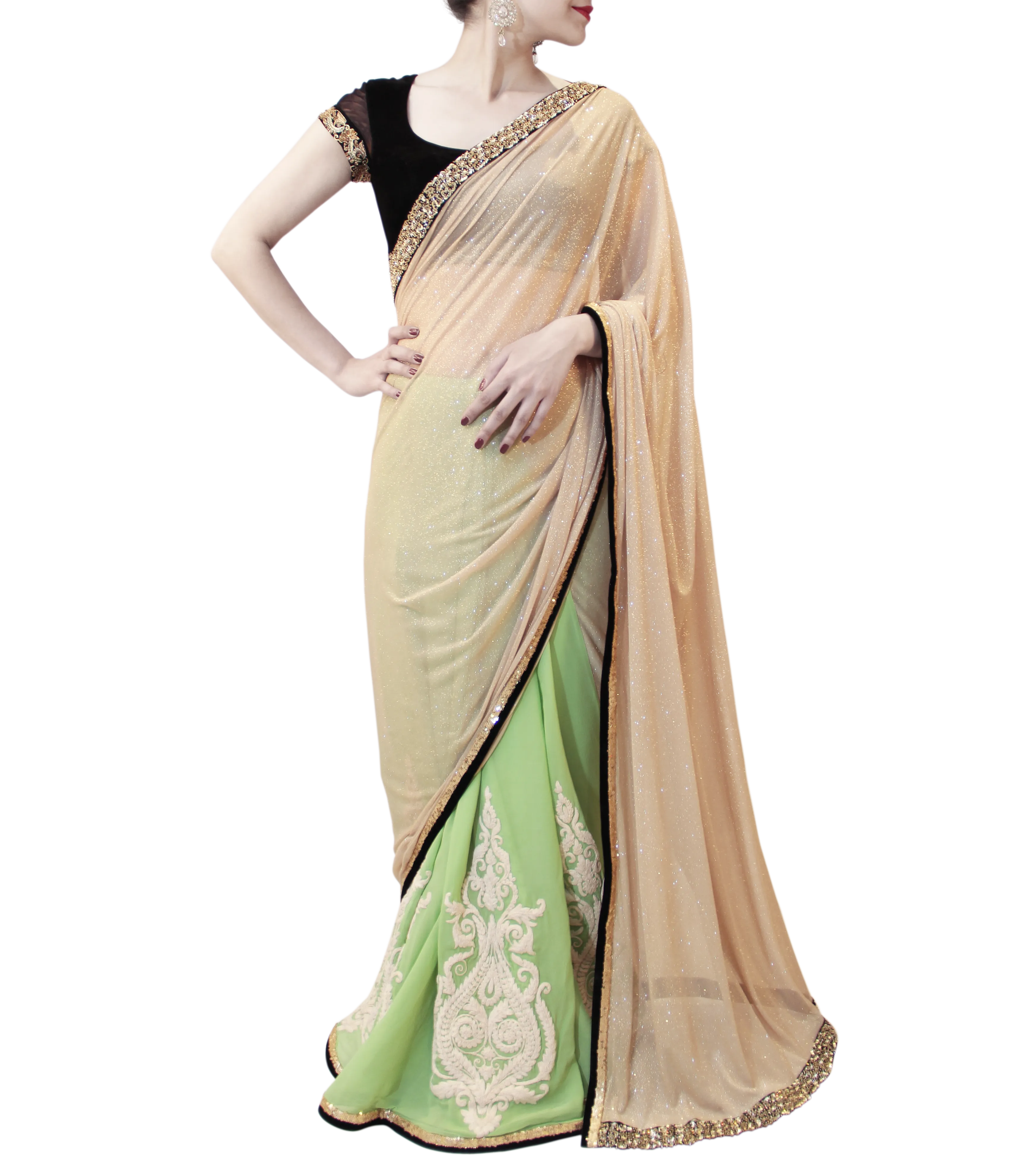 OLIVE GREEN AND BLACK SAREE