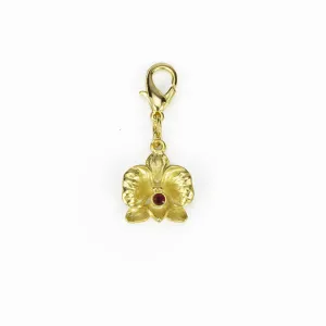 Orchid Goldtone Charm/ Red Crystal