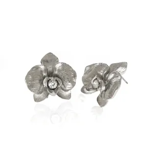 Orchid Silvertone Earring With Austrian Crystal