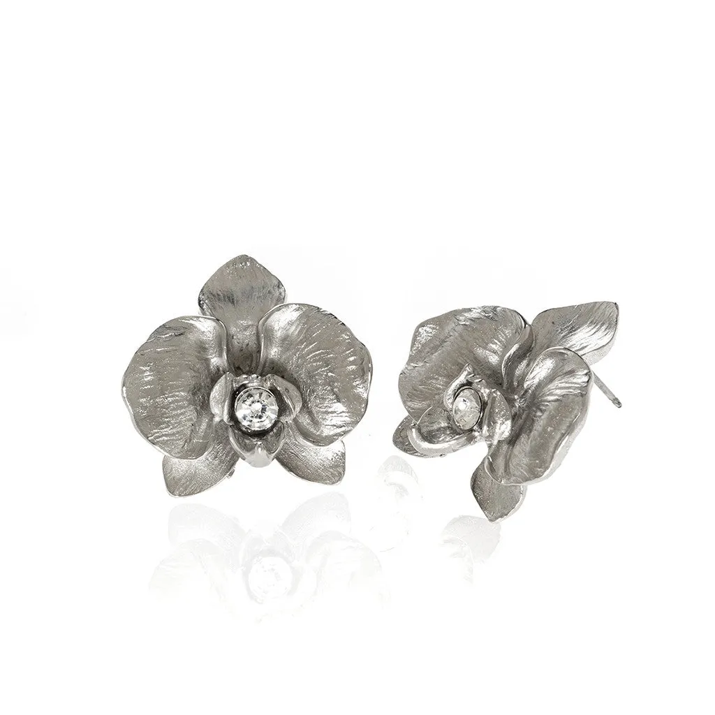 Orchid Silvertone Earring With Austrian Crystal