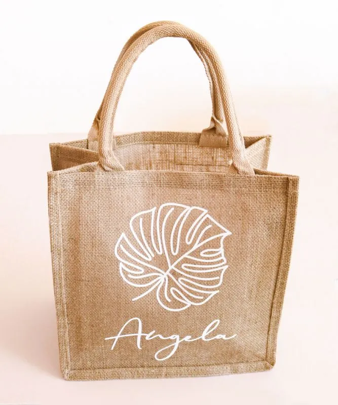 Palm Leaf Burlap Tote