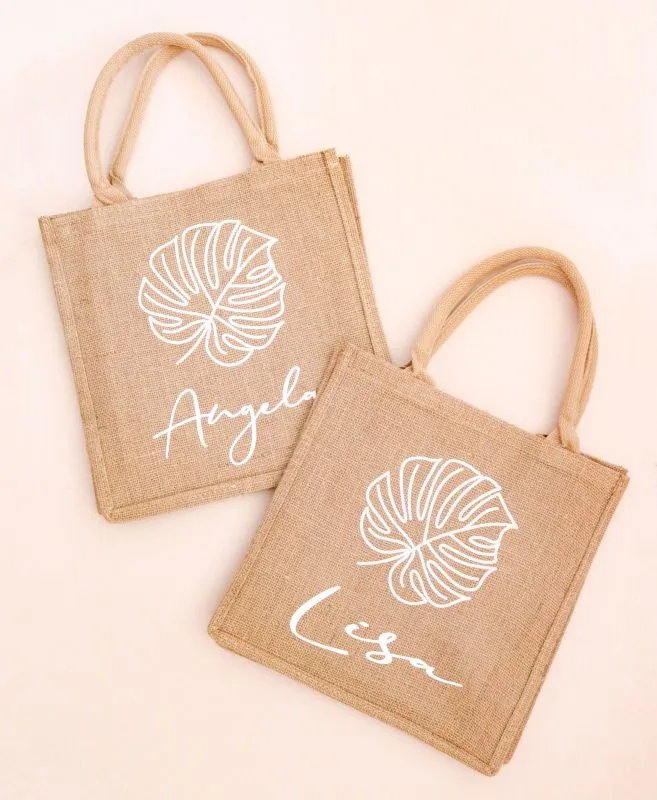 Palm Leaf Burlap Tote