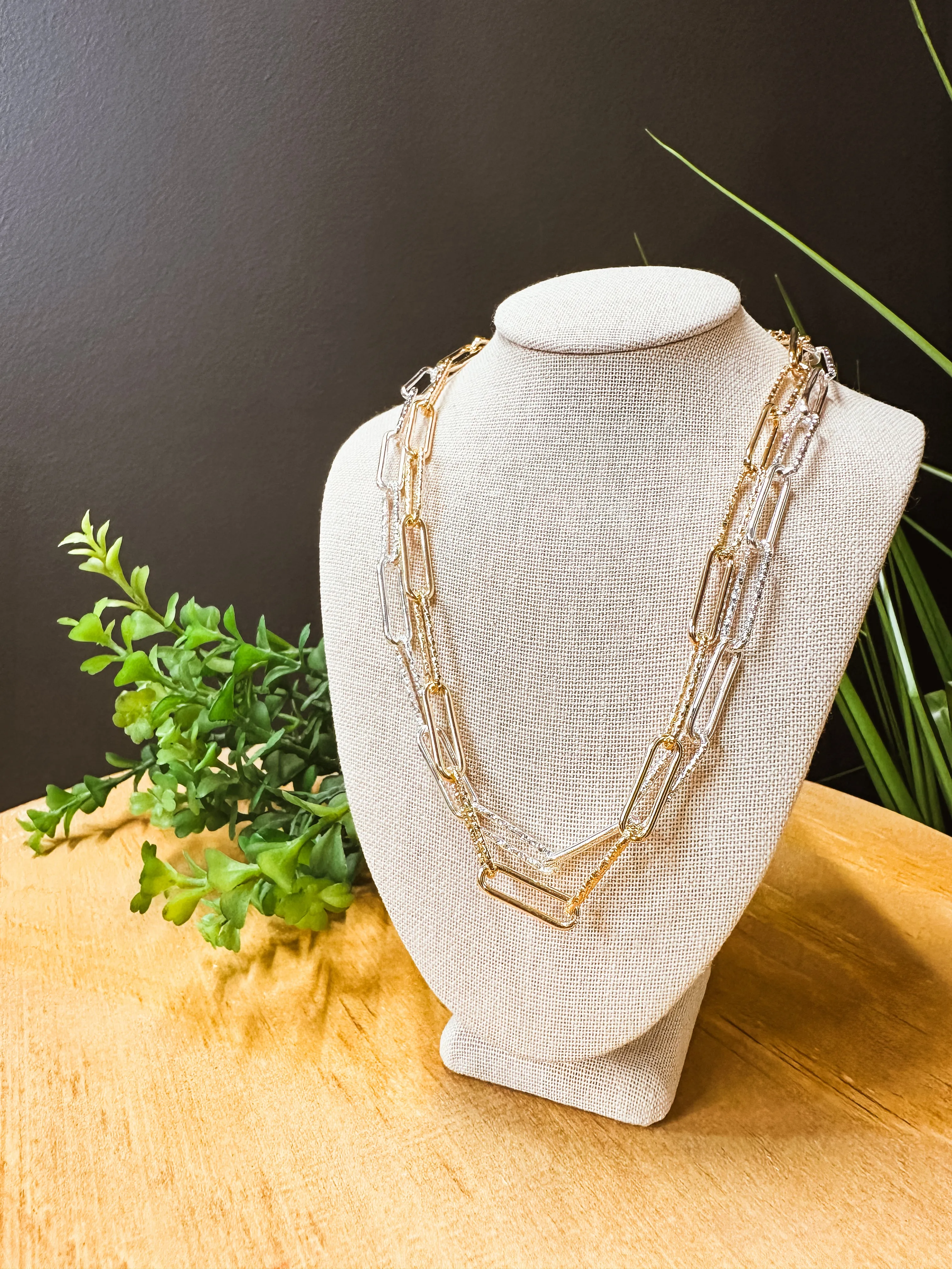 Paperclip Chain Hammered Simple Layering Necklace
